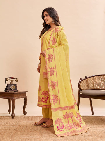 Women's Lemon Yellow Printed Kurta Pant Set