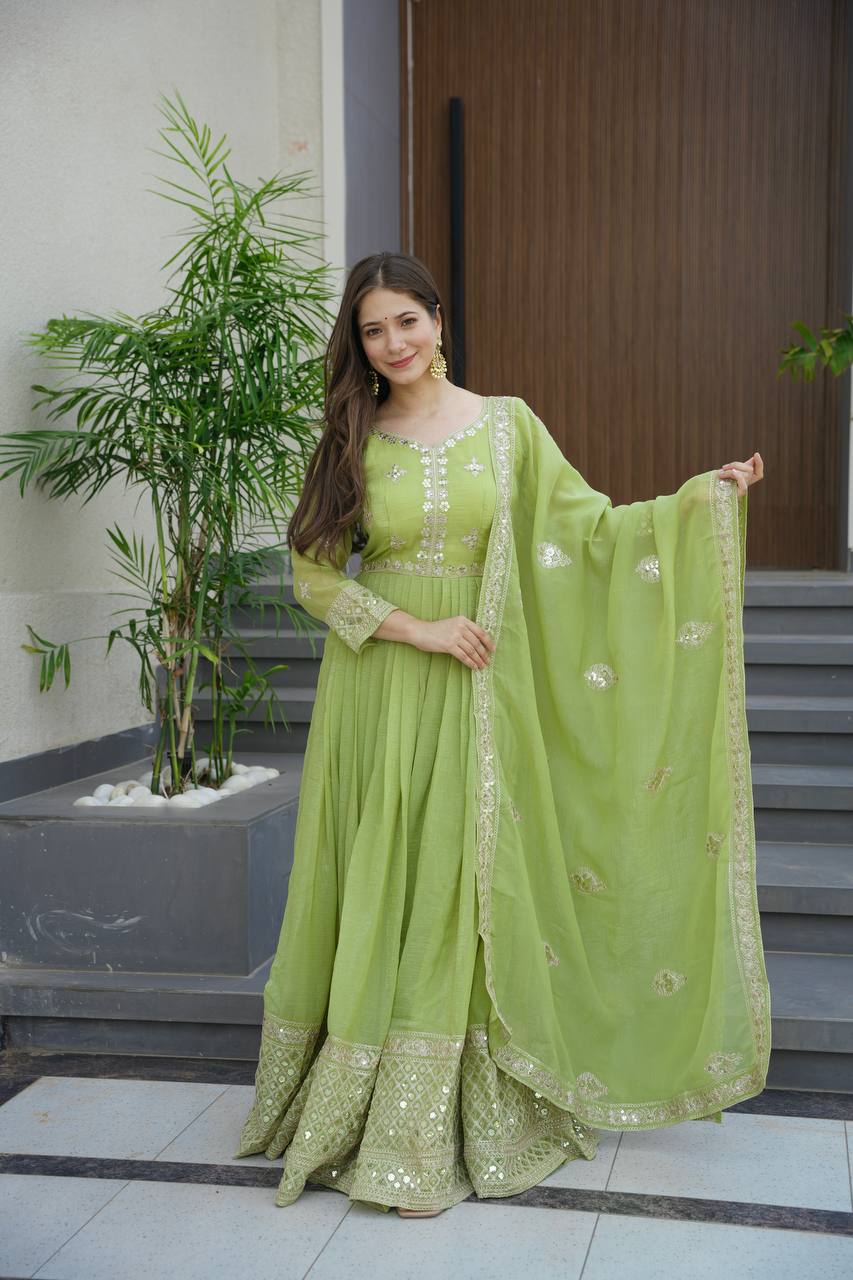 Pistachio Green Embroidered Anarkali Suit with Dupatta