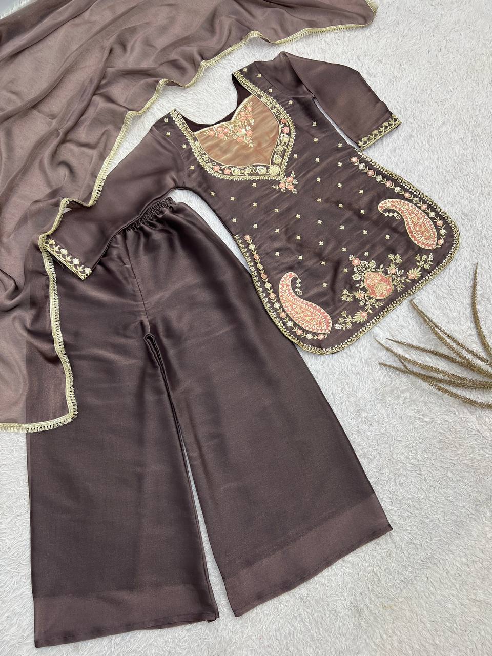 Charcoal Grey Embroidered Anarkali Suit with Dupatta