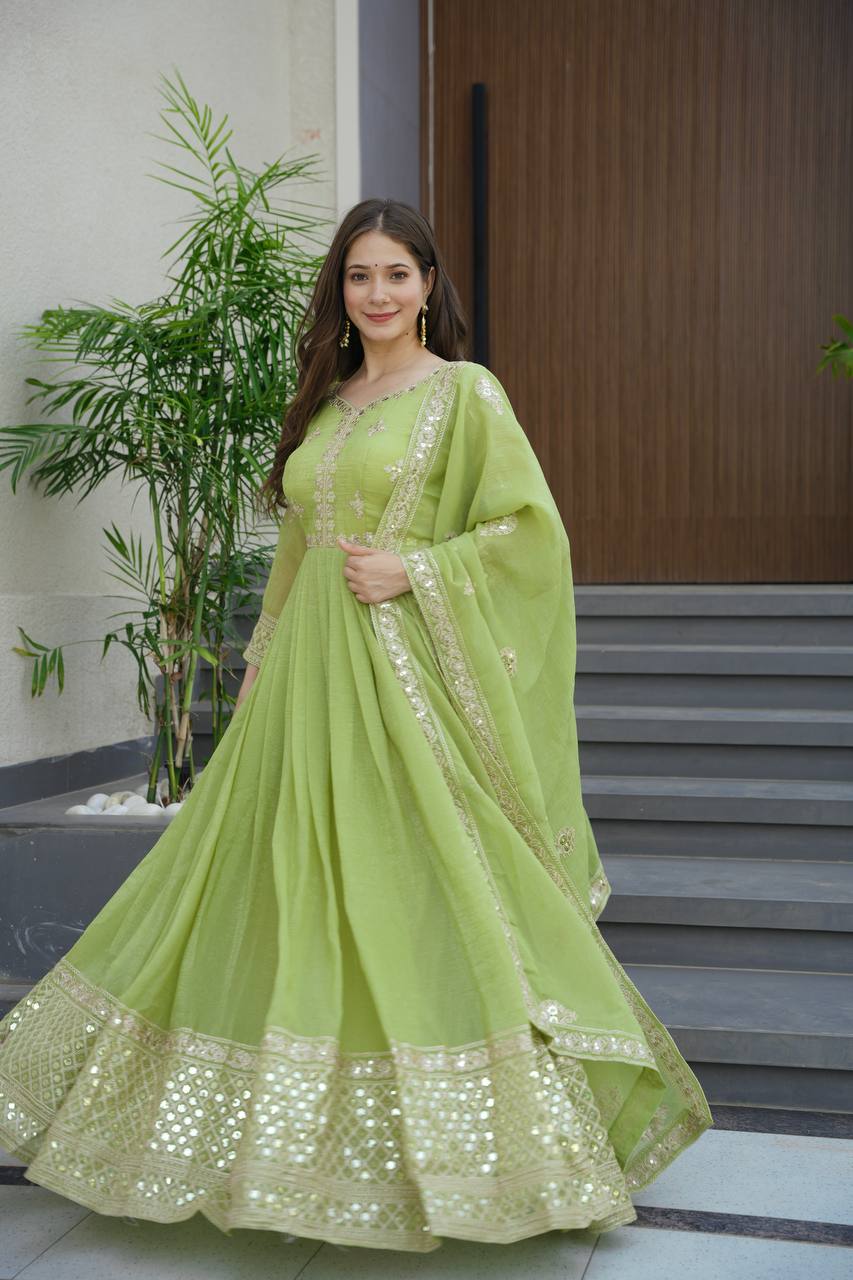 Pistachio Green Embroidered Anarkali Suit with Dupatta