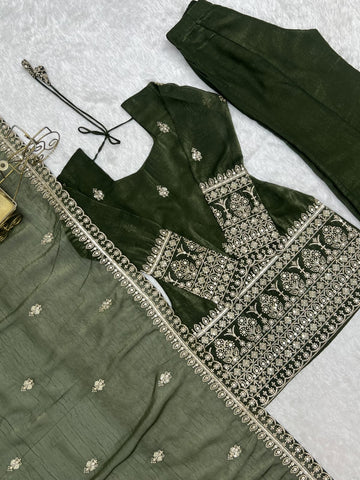 Emerald Green Embroidered Kurta Sharara Set