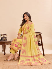 Women's Lemon Yellow Printed Kurta Pant Set