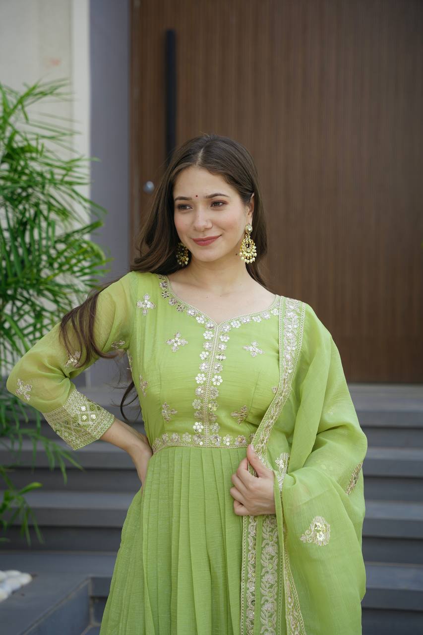 Pistachio Green Embroidered Anarkali Suit with Dupatta