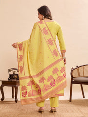Women's Lemon Yellow Printed Kurta Pant Set