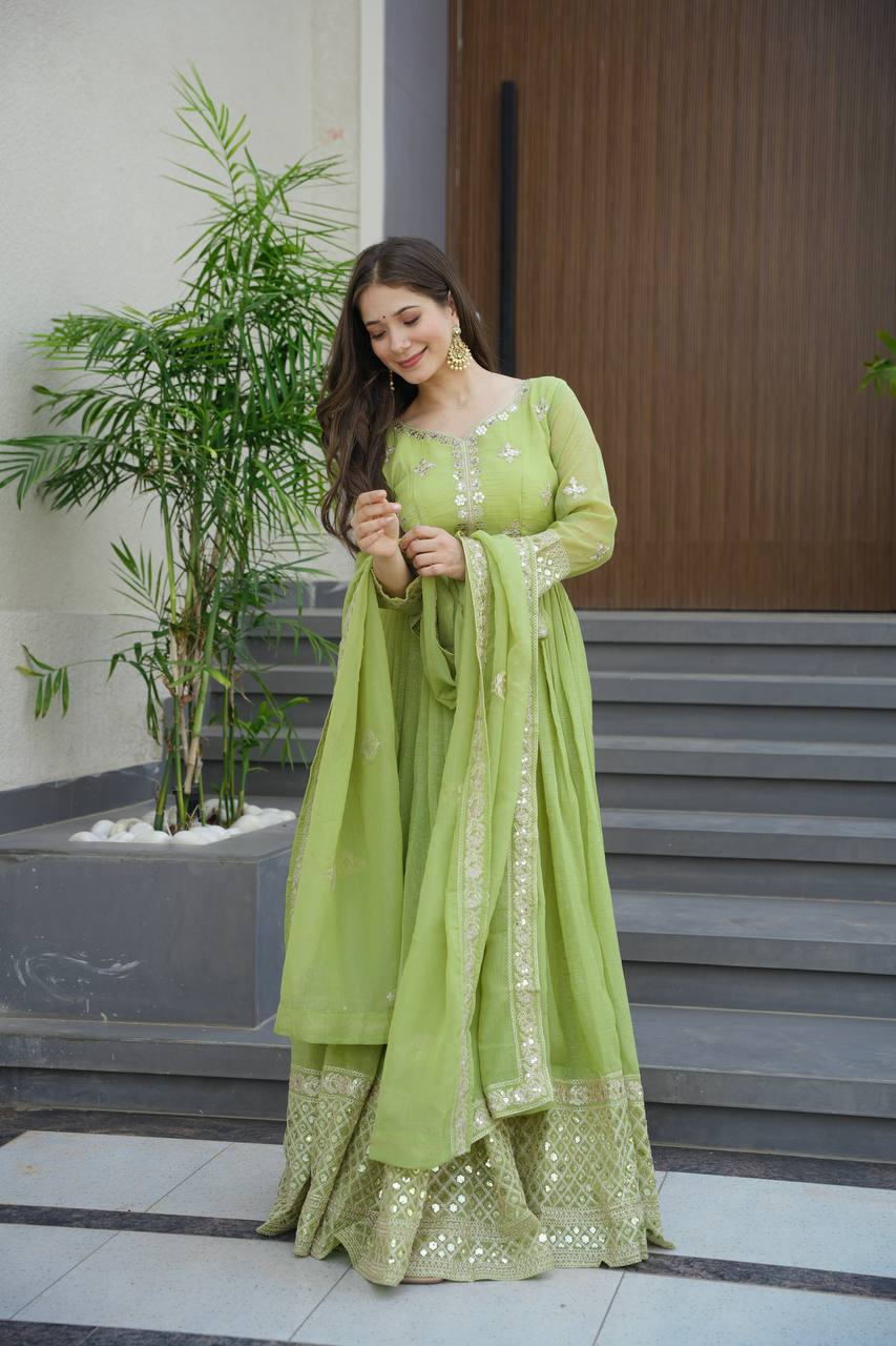 Pistachio Green Embroidered Anarkali Suit with Dupatta