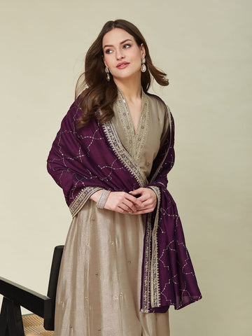 Champagne Beige Embroidered Anarkali Kurta Set