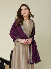 Champagne Beige Embroidered Anarkali Kurta Set