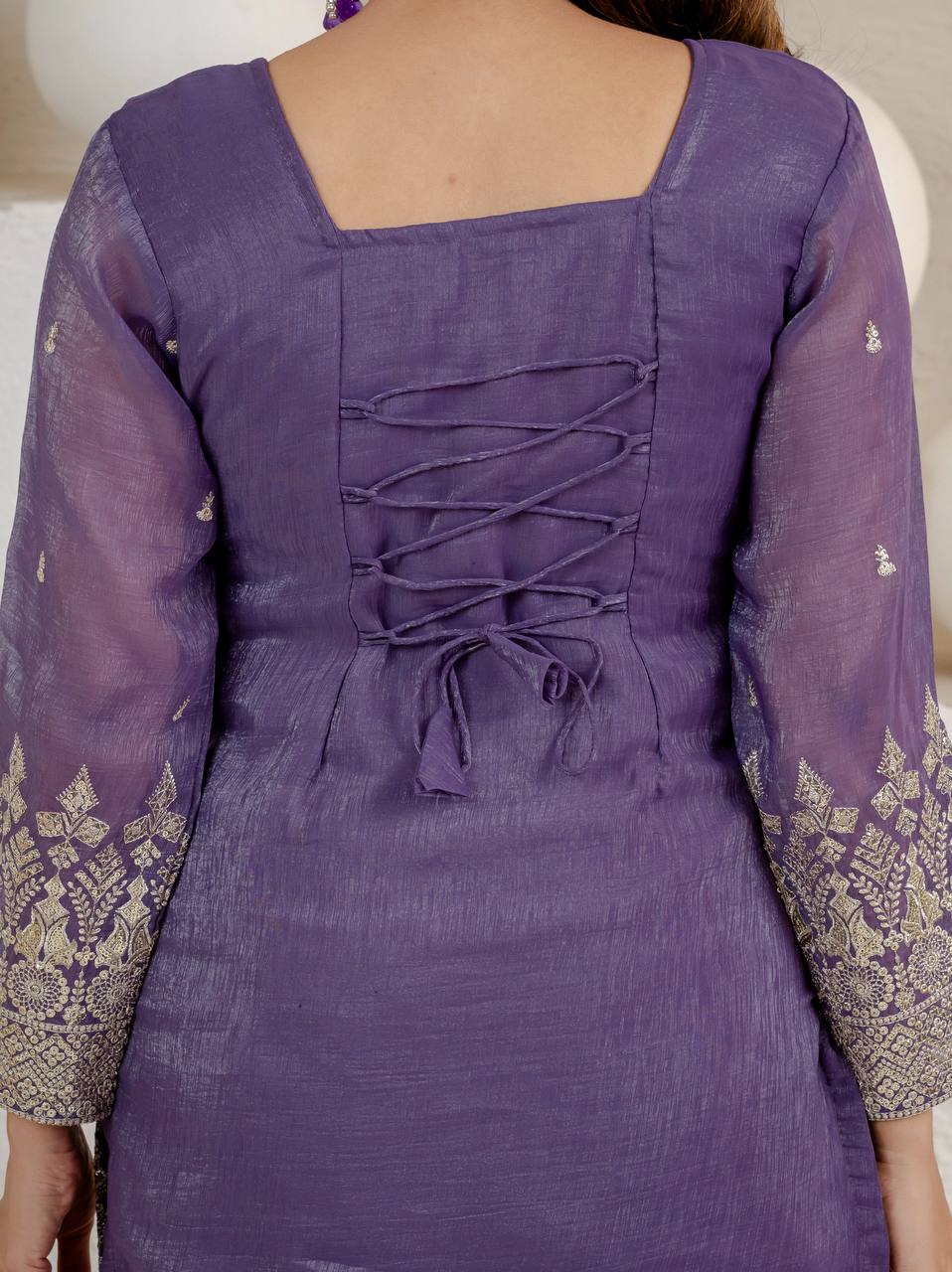 Lavender Purple Embroidered Palazzo Suit Set with Dupatta
