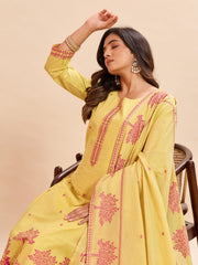 Women's Lemon Yellow Printed Kurta Pant Set