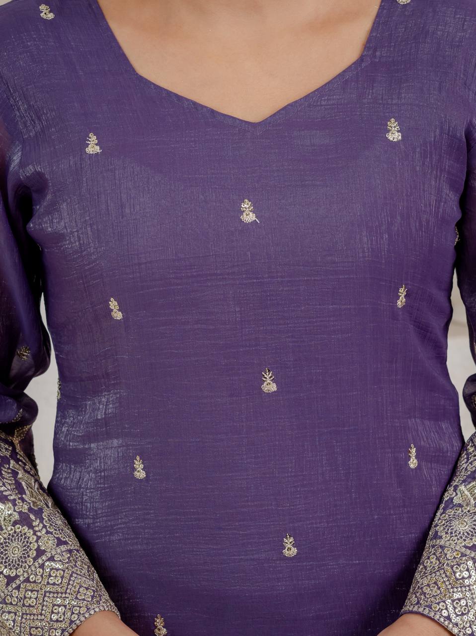 Lavender Purple Embroidered Palazzo Suit Set with Dupatta