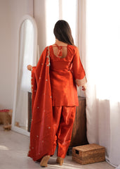 Burnt Orange Embroidered Kurta Palazzo Set