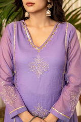 Lavender Embroidered Kurta Pant & Dupatta Set