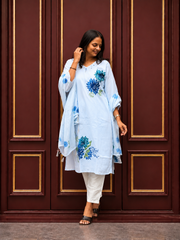 Sky Blue Floral Printed Cotton Kurta Set