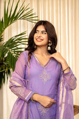 Lavender Embroidered Kurta Pant & Dupatta Set
