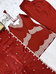 Burnt Orange Embroidered Kurta Palazzo Set