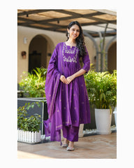 Women's Royal Purple Embroidered Kurta Set
