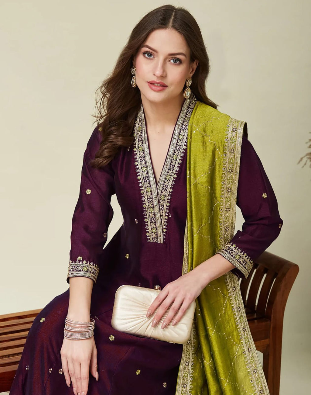 Deep Purple Embroidered Kurta Set