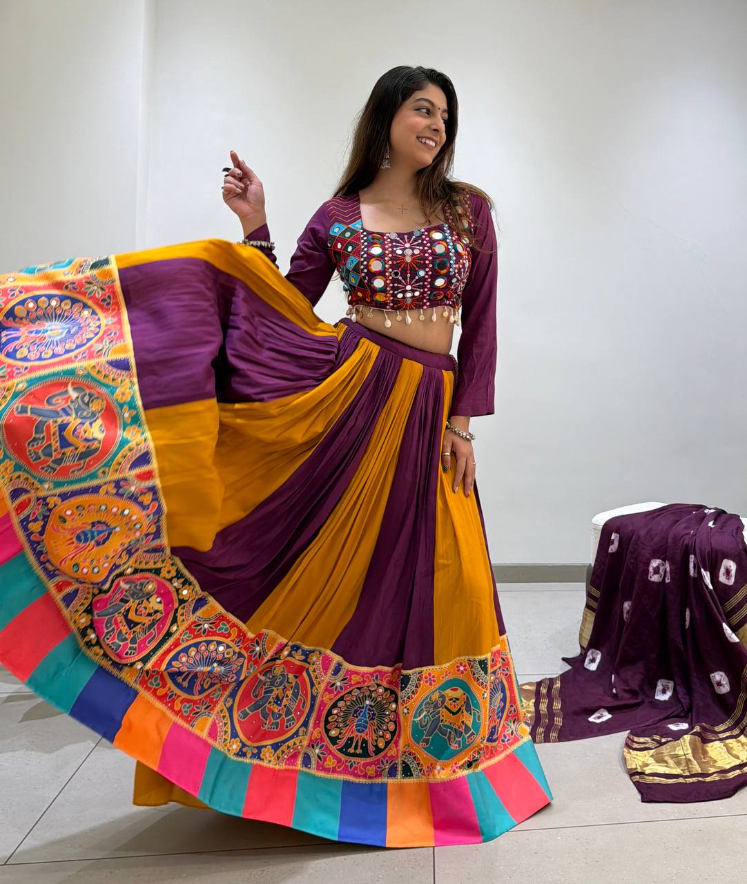 Purple & Mustard Kali  Designer Navratri Lehenga Choli Set