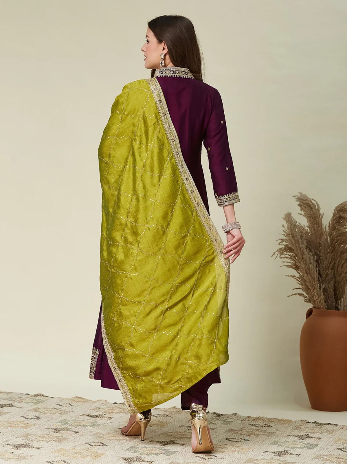 Deep Purple Embroidered Kurta Set