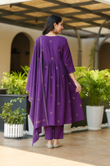 Women's Royal Purple Embroidered Kurta Set
