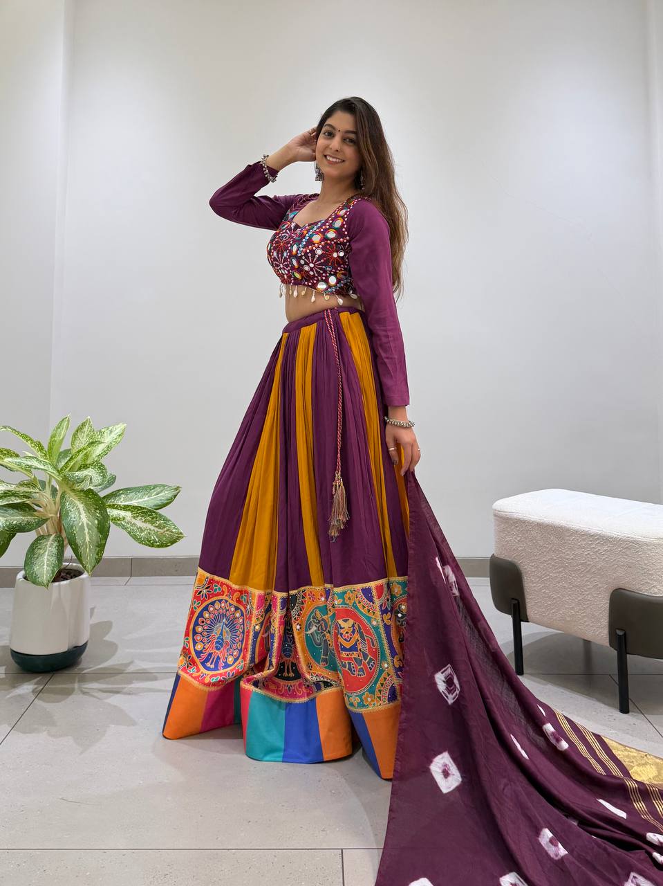 Purple & Mustard Kali  Designer Navratri Lehenga Choli Set