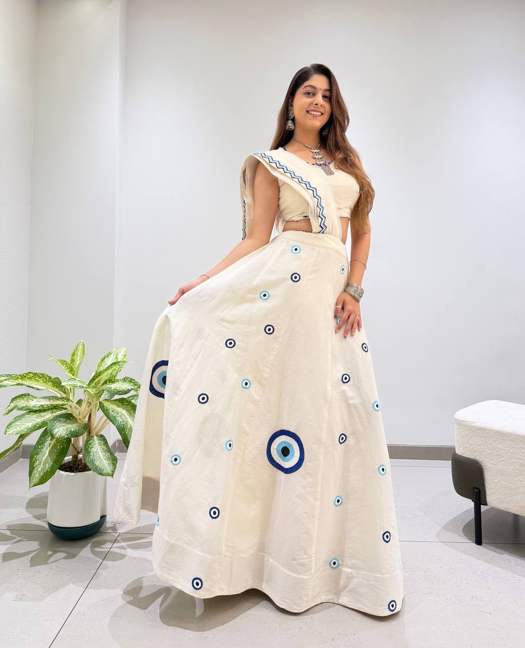 Lehenga Set with Blue Eye Motif & Embroidered Dupatta
