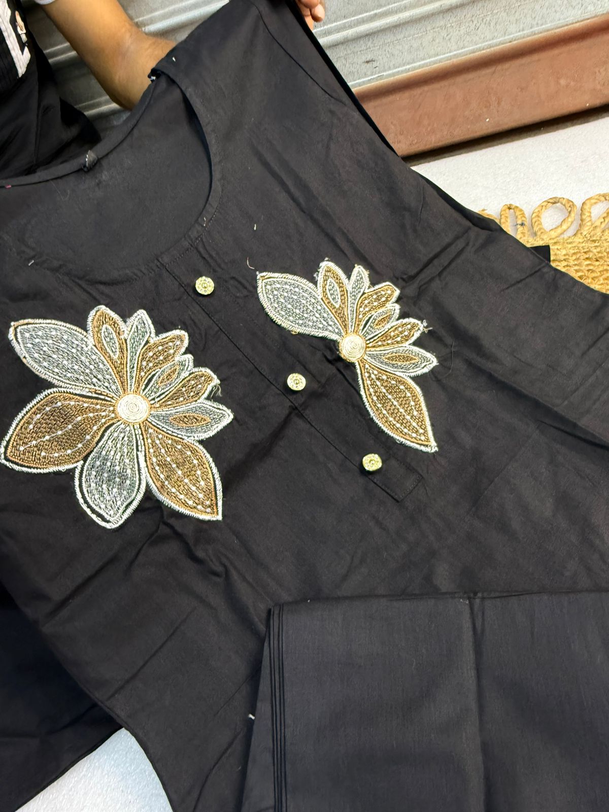 Black Embroidered Kurti with Palazzo Set