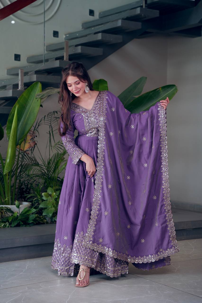 Lavender Purple Embroidered Anarkali Suit With Dupatta