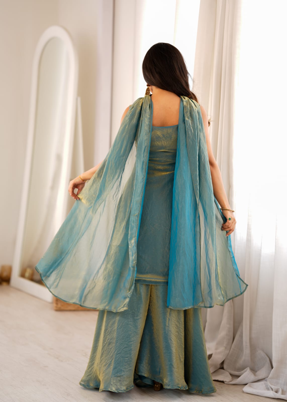Sea Green Embroidered Kurta Sharara Set