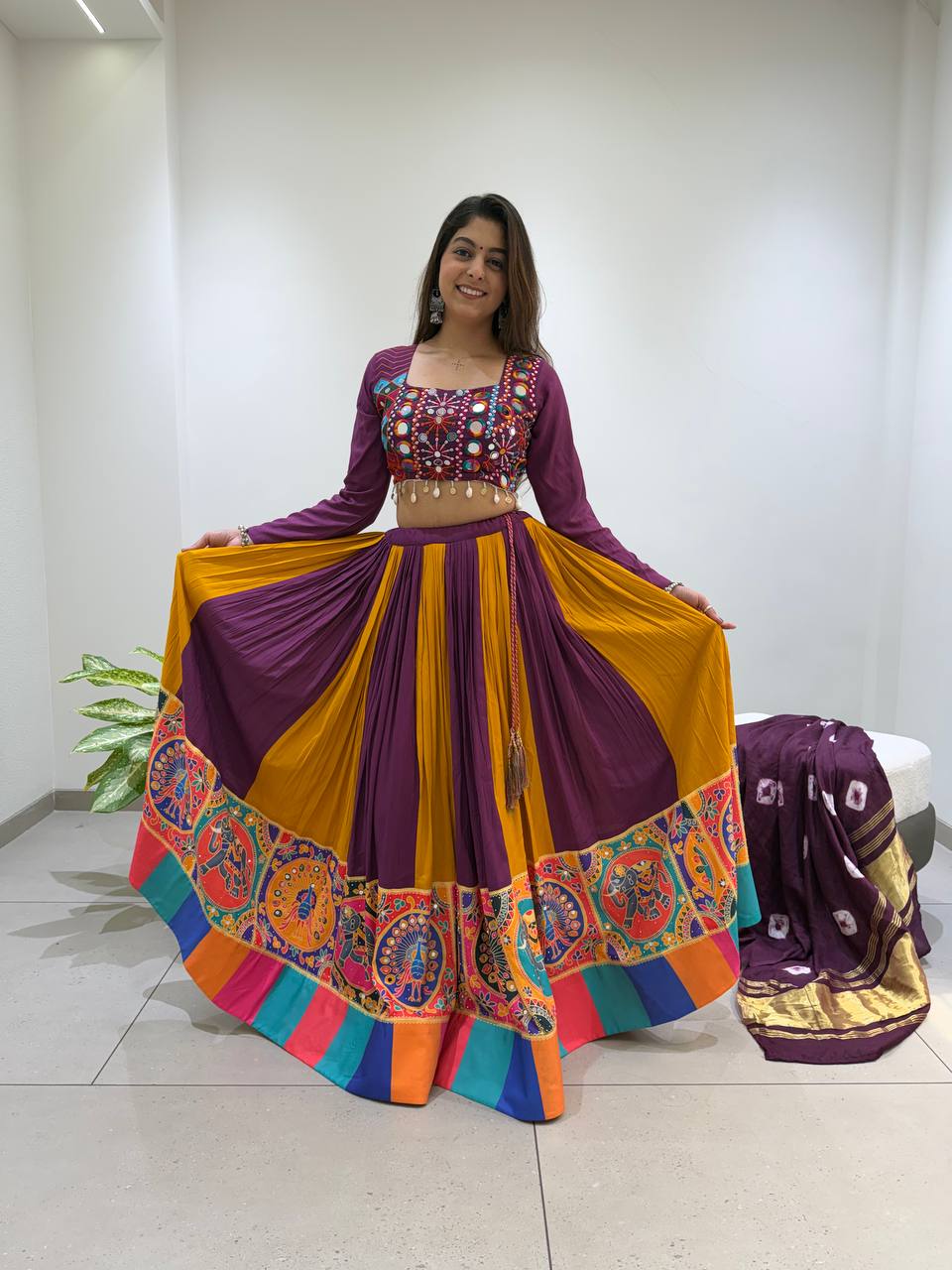 Purple & Mustard Kali  Designer Navratri Lehenga Choli Set