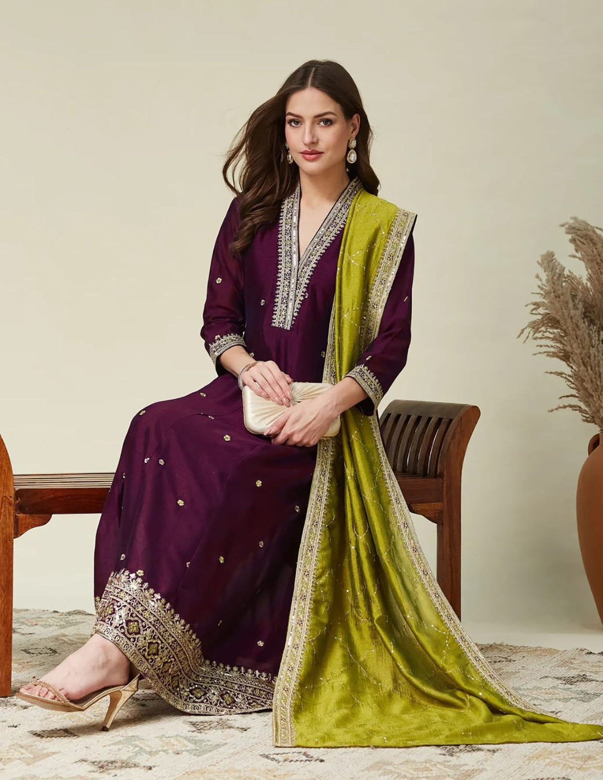 Deep Purple Embroidered Kurta Set