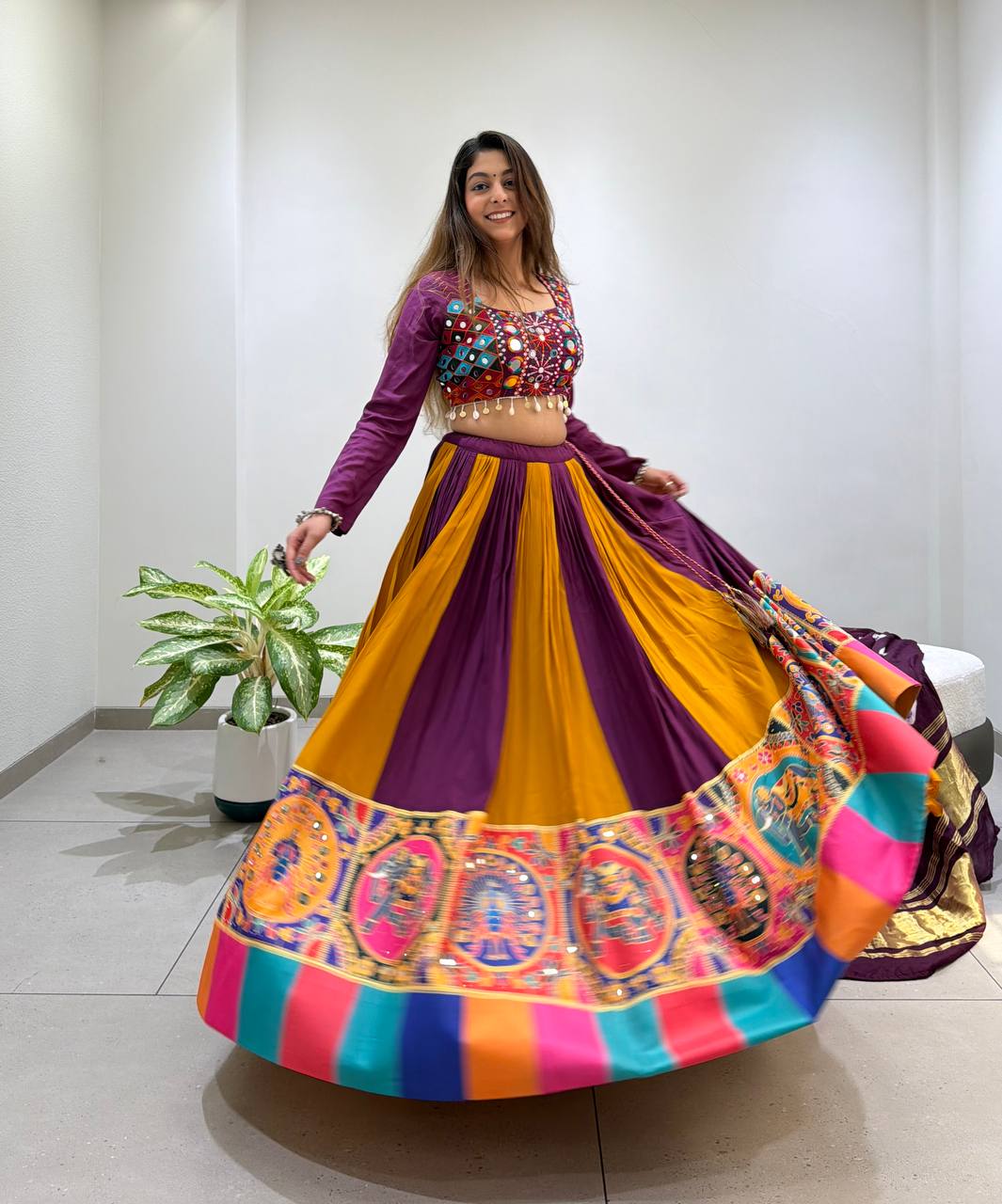 Purple & Mustard Kali  Designer Navratri Lehenga Choli Set