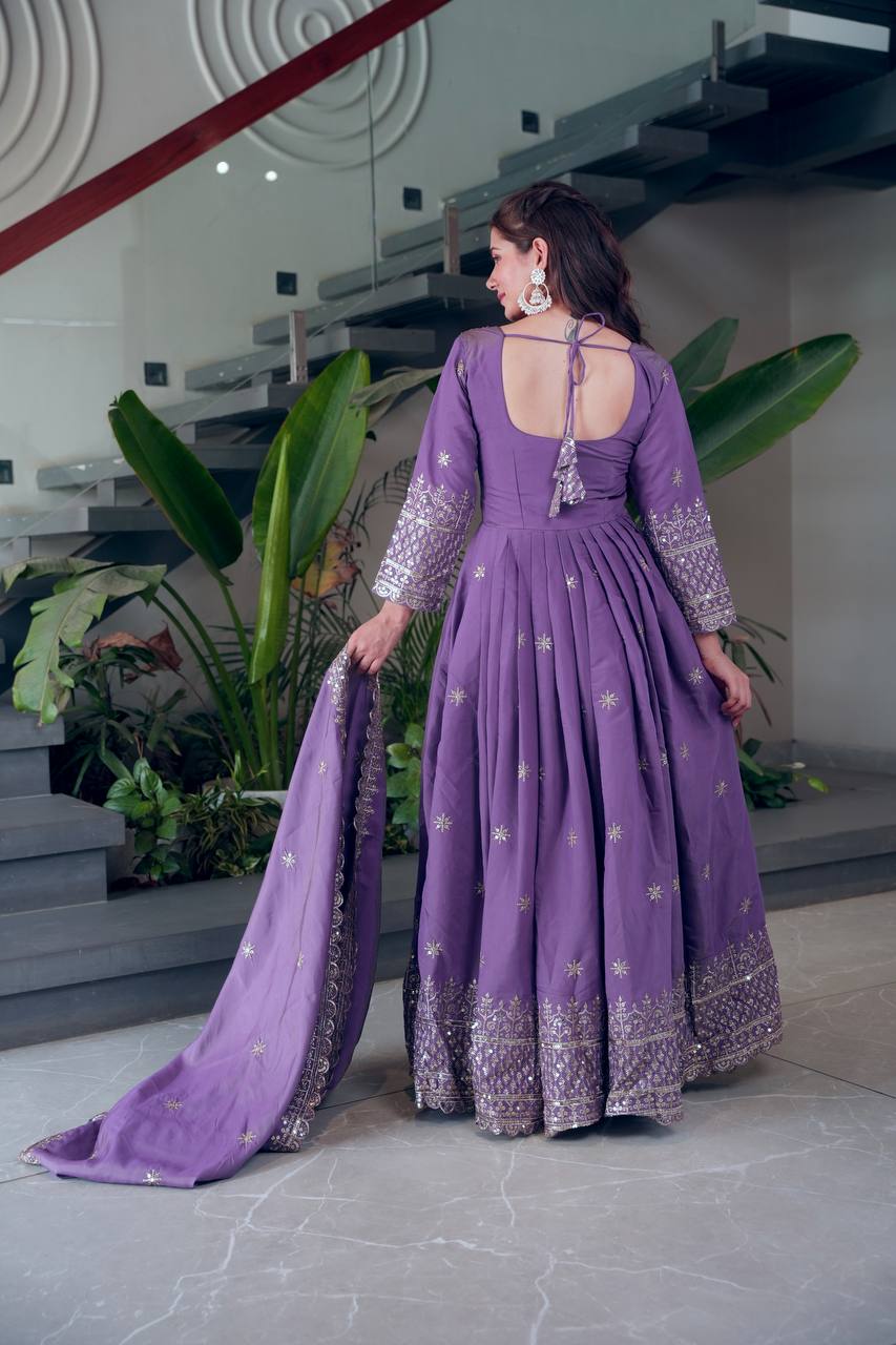 Lavender Purple Embroidered Anarkali Suit With Dupatta