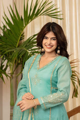 Sea Green Embroidered Kurta Set
