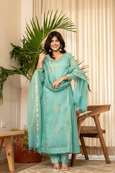 Sea Green Embroidered Kurta Set