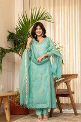 Sea Green Embroidered Kurta Set