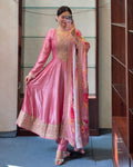 Pink Embroidered Anarkali Kurta Pant & Floral Dupatta Set