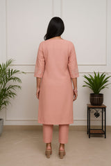 Women's Blush Pink Embroidered Kurta Set