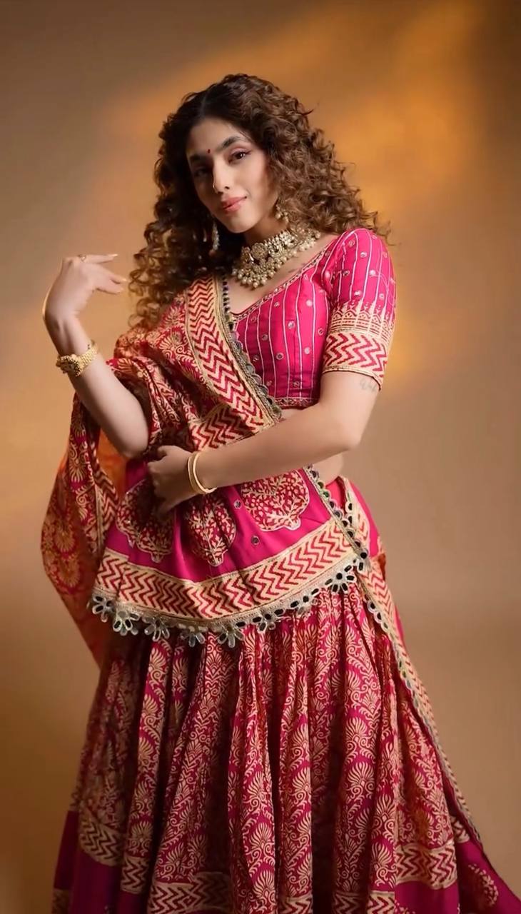 Pink Printed Designer Lehenga Choli with Dupatta Set