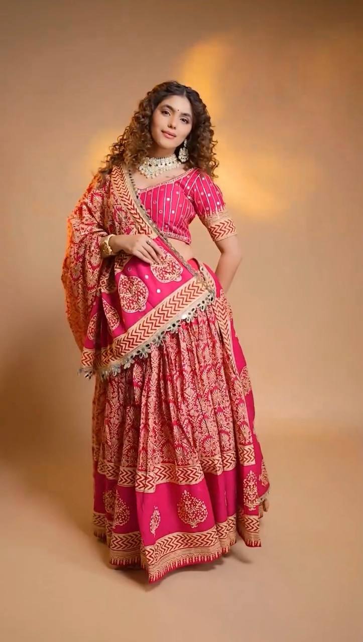 Pink Printed Designer Lehenga Choli with Dupatta Set