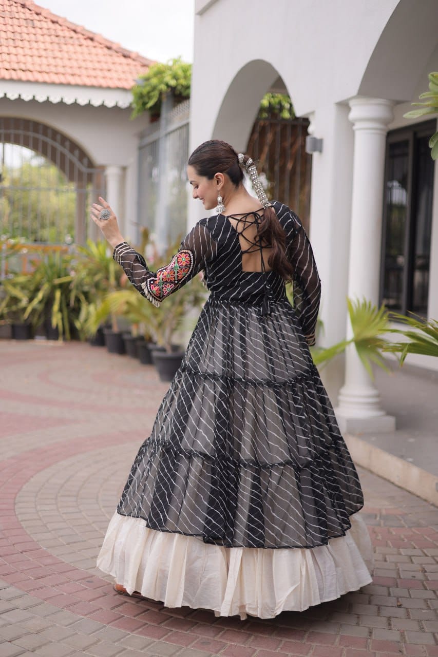 Women’s Black & White Navratri Lehenga Set with Embroidered Jacket