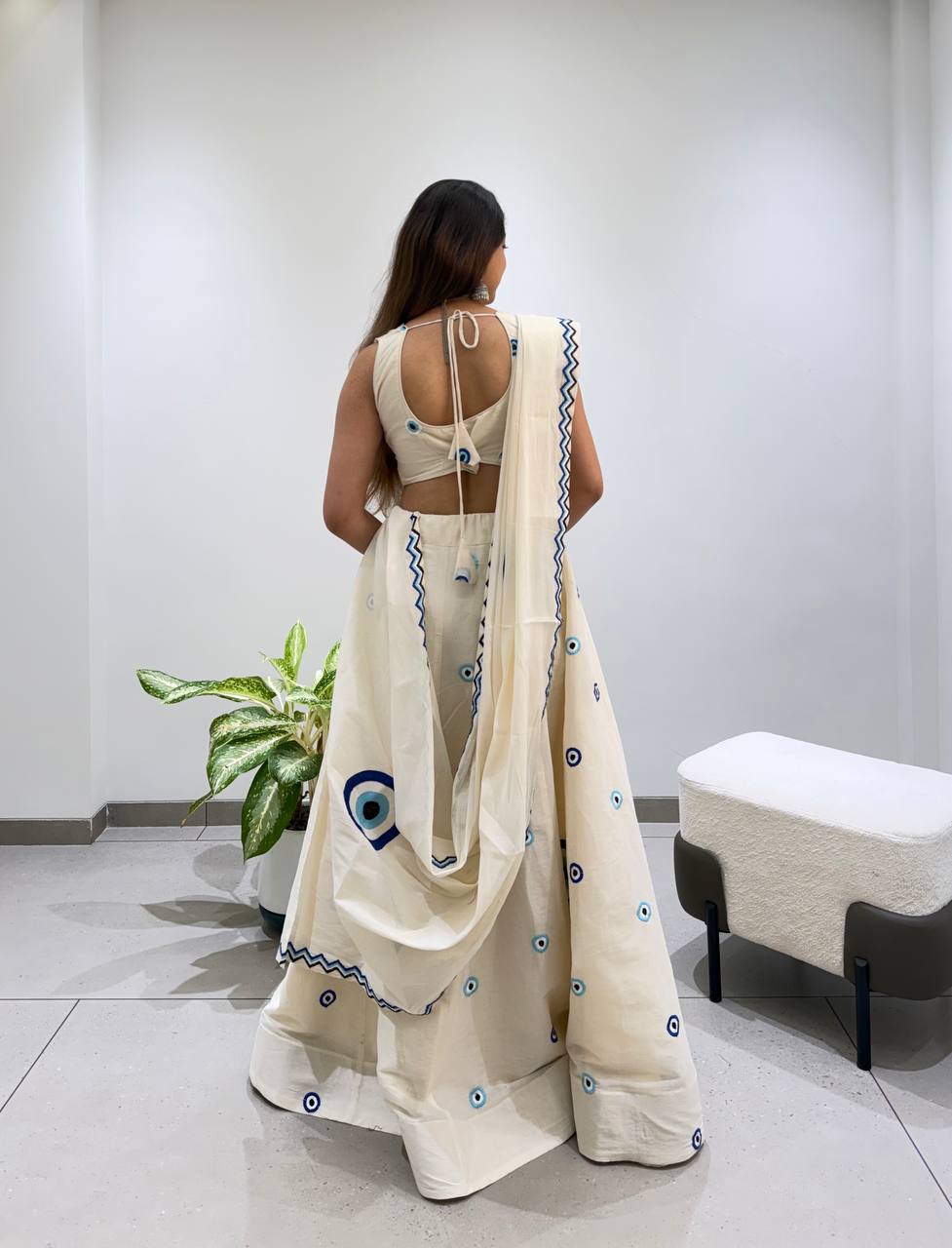 Lehenga Set with Blue Eye Motif & Embroidered Dupatta