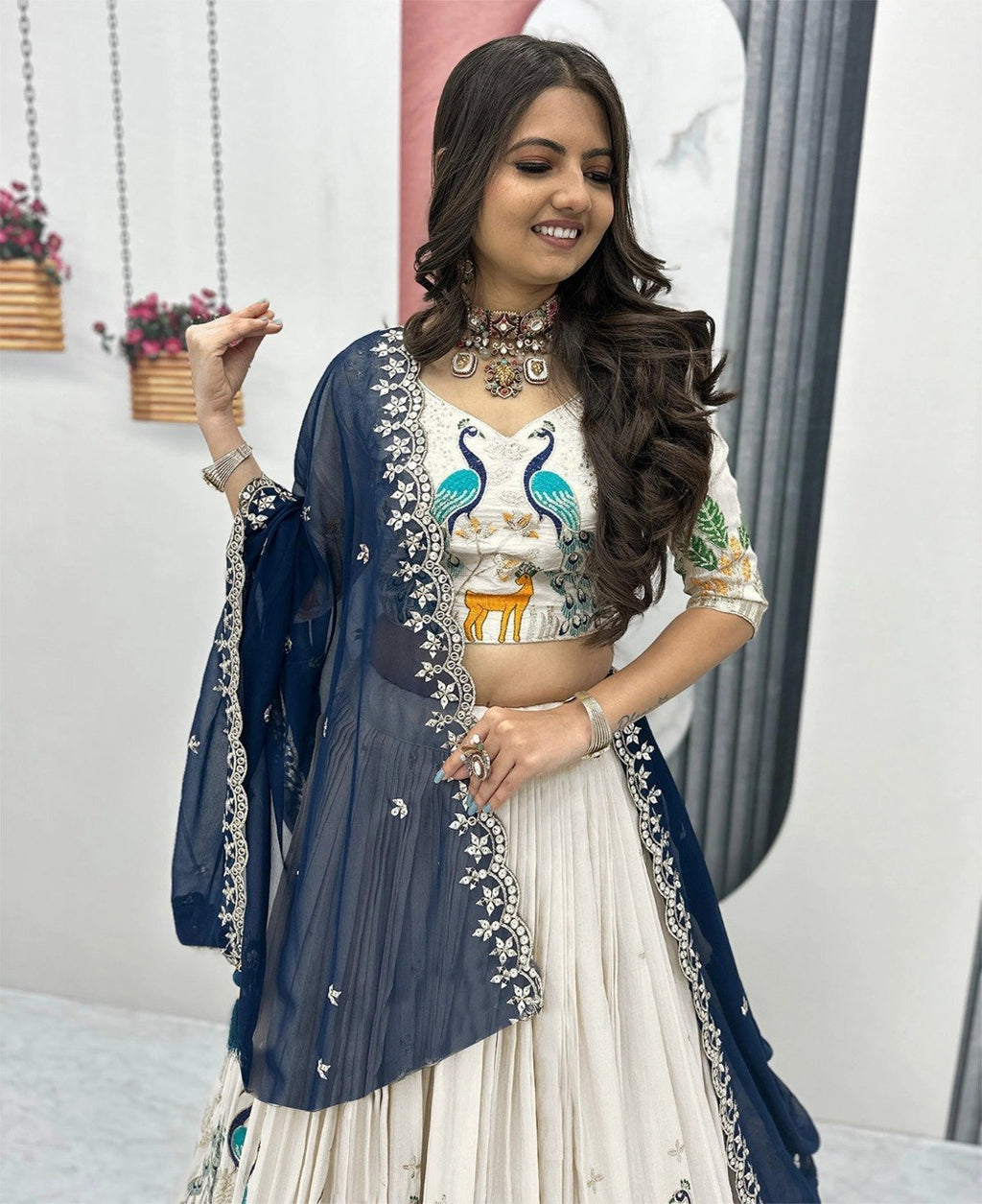 Peacock Lehenga Choli with Embroidered Dupatta |