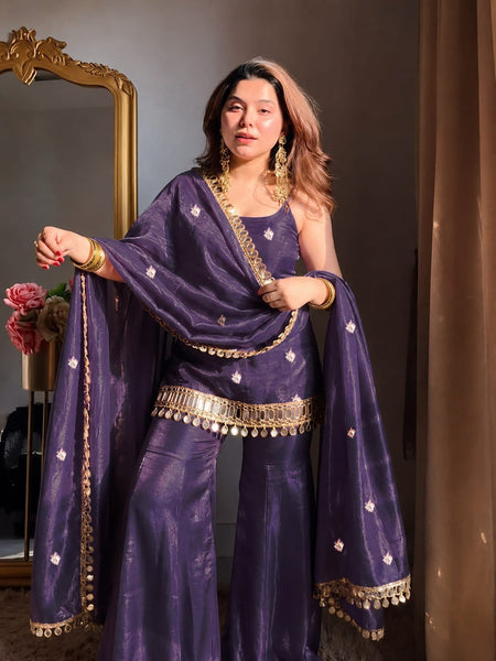 Mirror Work Sharara Suit Set with Dupatta