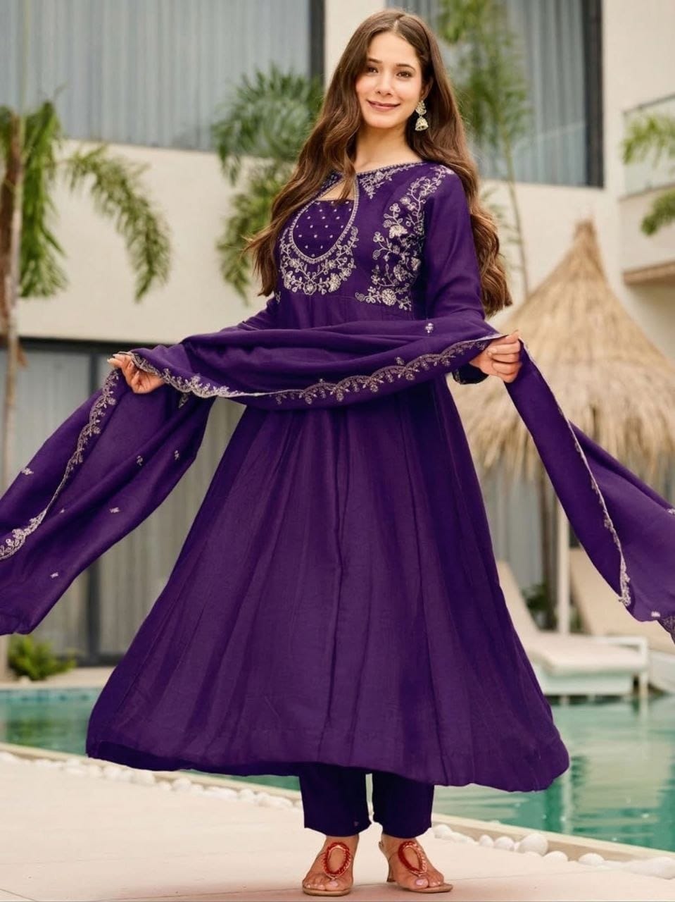 Royal Purple Embroidered Anarkali Kurta Set