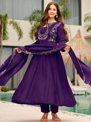 Royal Purple Embroidered Anarkali Kurta Set