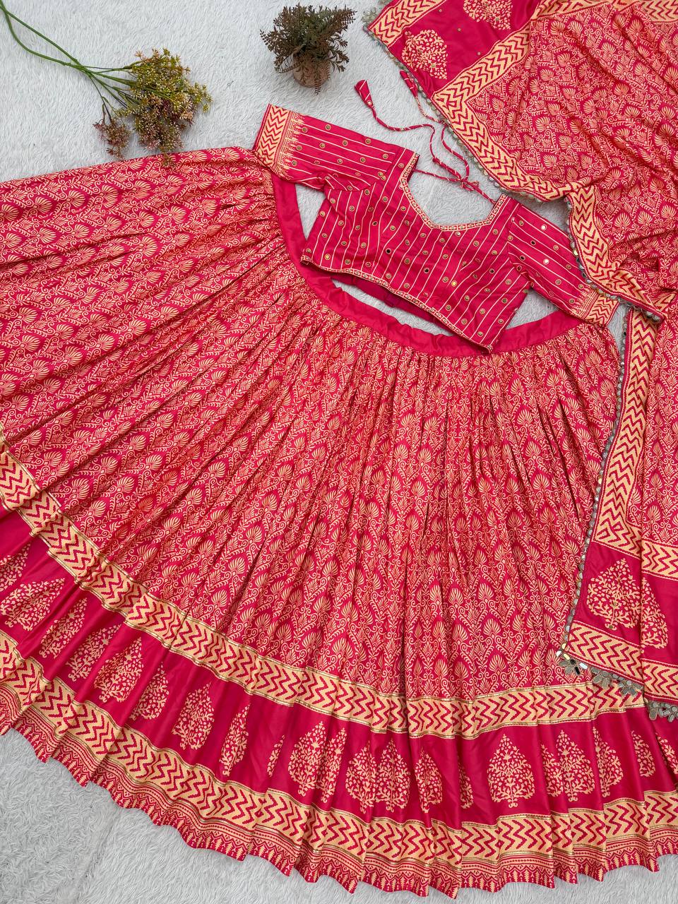 Pink Printed Designer Lehenga Choli with Dupatta Set