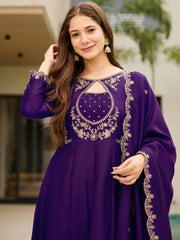 Royal Purple Embroidered Anarkali Kurta Set