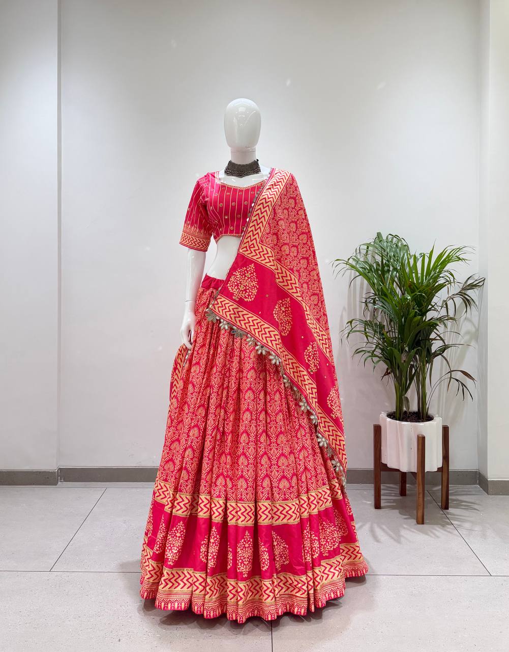 Pink Printed Designer Lehenga Choli with Dupatta Set