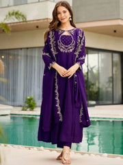 Royal Purple Embroidered Anarkali Kurta Set